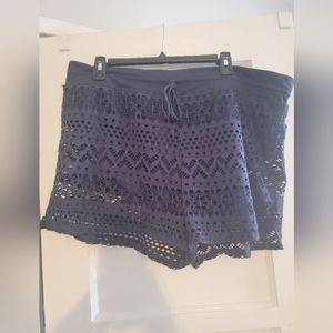 Women Navy High Waist Swim Shorts+Briefs  Tankini Bottom Pants Lace Swimsuit 2XL